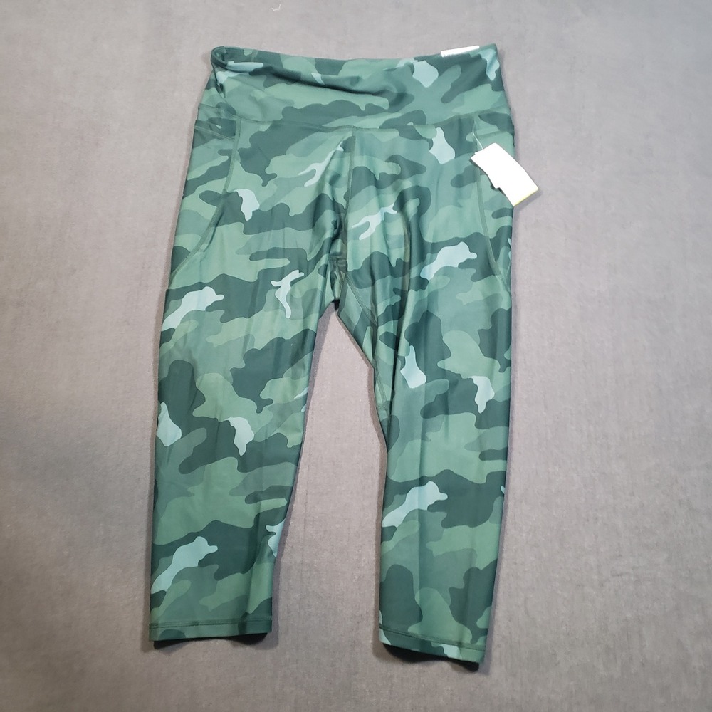 Old Navy Leggings Womens XXL Green Camo Elevate Powersoft High Rise Crop Pocket